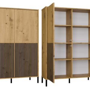 Witryna KAMARO 4DK SLIM/GŁADKI DĄB ARTISAN 4 Drzwi Lamele Front Ryflowany + Klasyczny