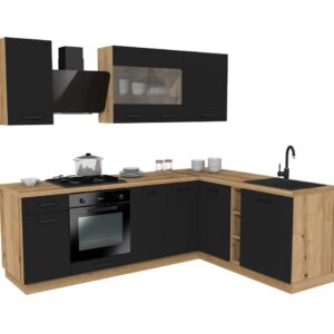 MEBLE KUCHENNE ZESTAW VARIO Z3 240X180CM CZARNY BLAT DĄB EVOKE BEZ AGD