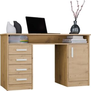 BIURKO ADA DĄB ARTISAN 125 Cm 4 Szuflady Szafka Półki Do Biura Pokoju Na Laptop