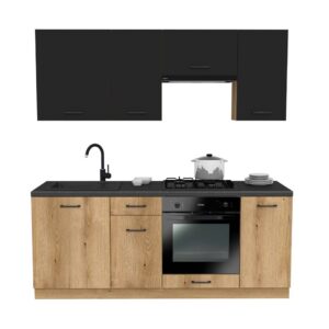MEBLE KUCHENNE ZESTAW VARIO 200CM Z4 CZARNY DĄB EVOKE BLAT DARK BEZ AGD